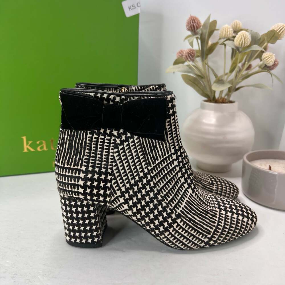 Kate Spade New York Holly Houndstooth Bow Bootie Black/White Women's 7M Tried On
